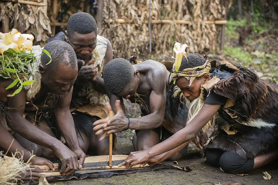 Traditional people from the Batwa tribe in Mgahinga Gorilla National Park, Uganda.